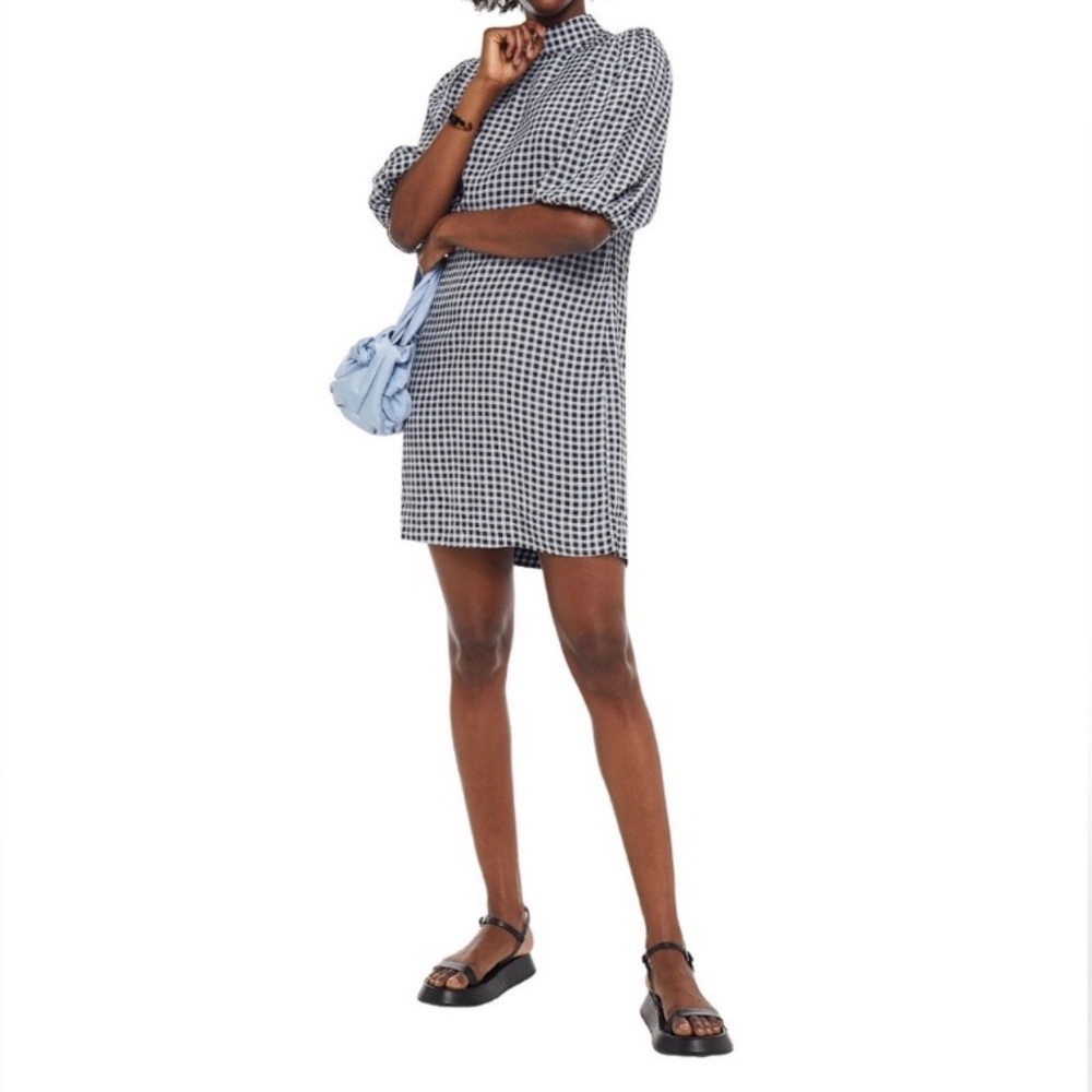 Ganni Black and White Checkered Mini Dress